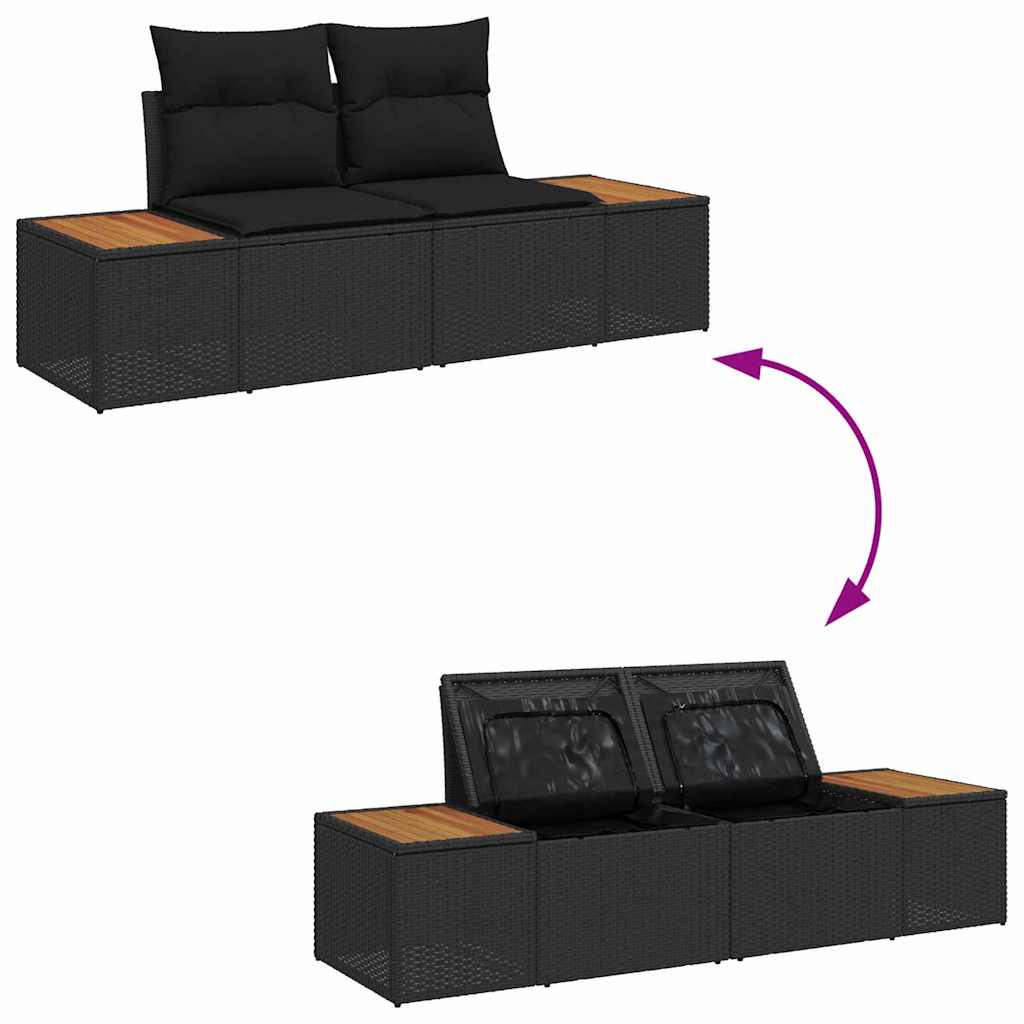 Garten-Sofa-Set mit Kissen 3 pcs Schwarz Poly Rattan